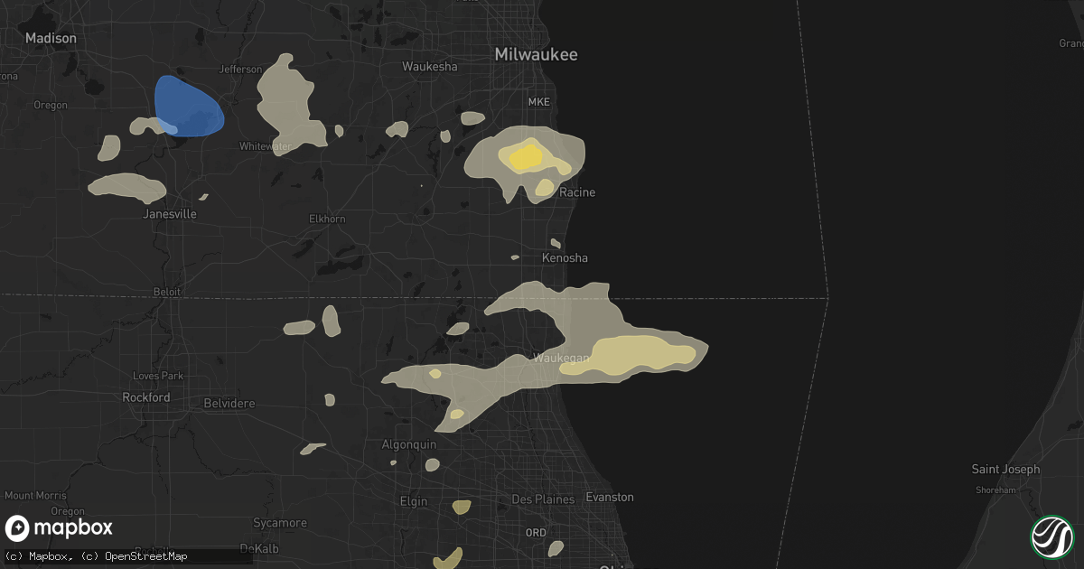 Hail map in Pleasant Prairie, WI on August 9, 2026