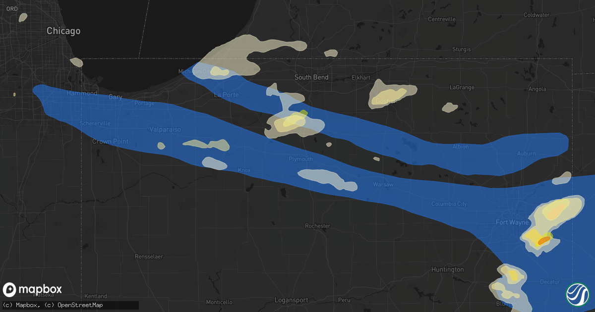 Hail map in Plymouth, IN on August 9, 2026