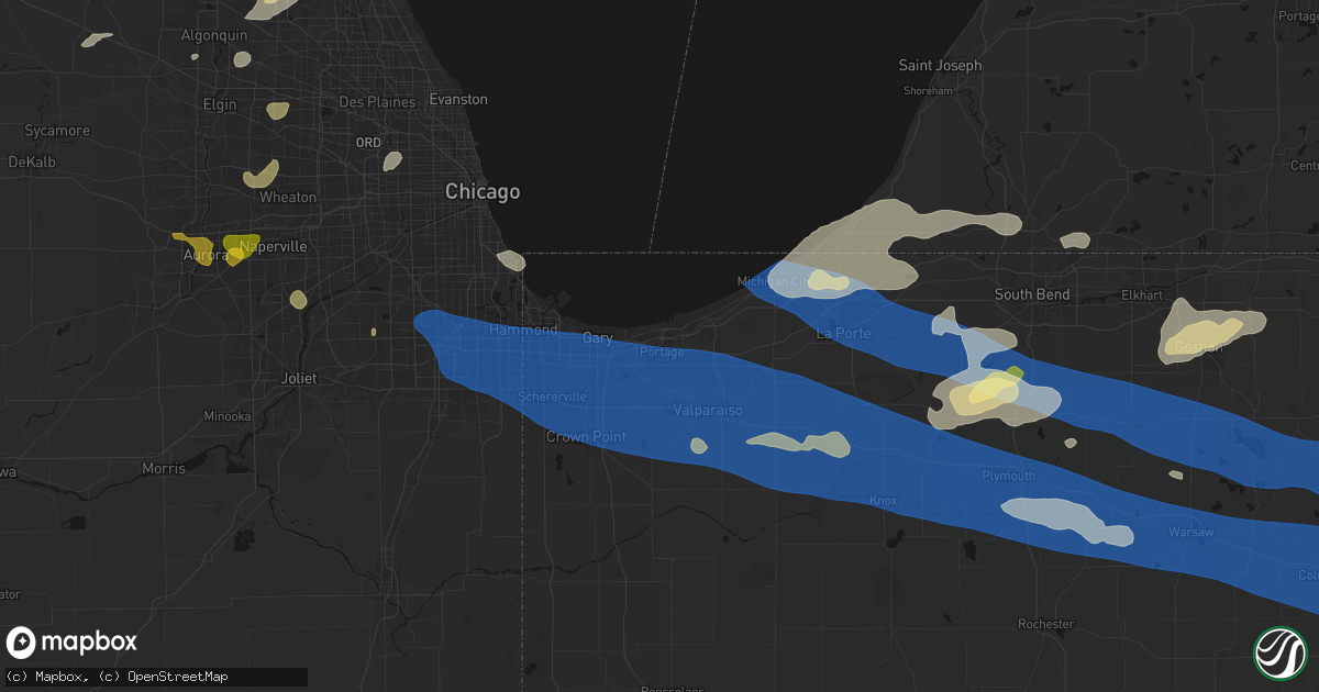 Hail map in Portage, IN on August 9, 2026