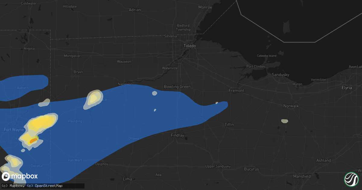 Hail map in Portage, OH on August 9, 2026