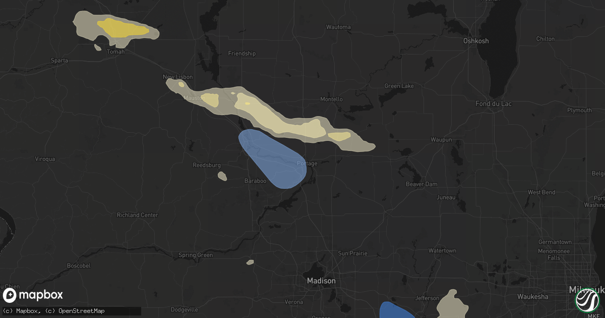 Hail map in Portage, WI on August 9, 2026