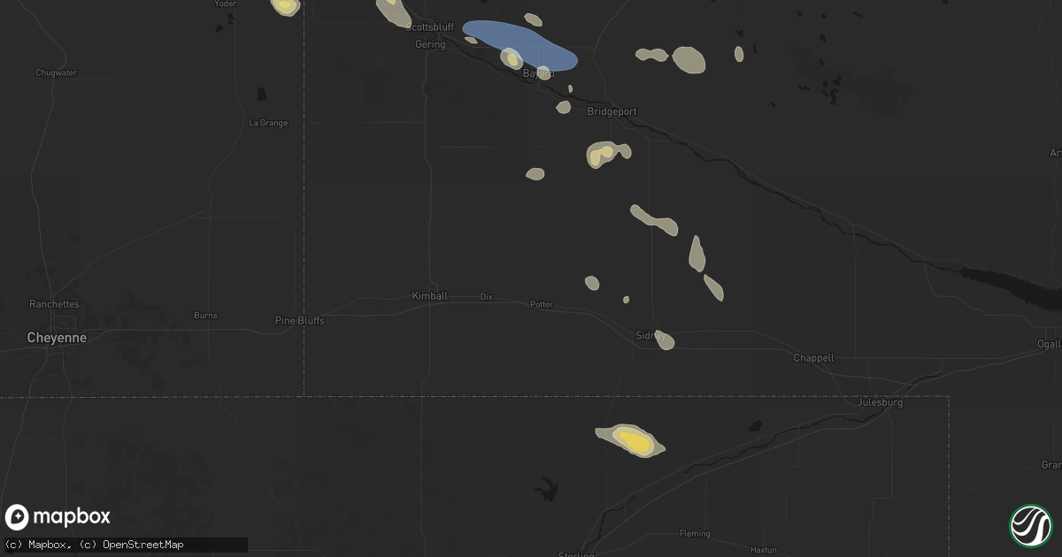 Hail map in Potter, NE on August 9, 2026