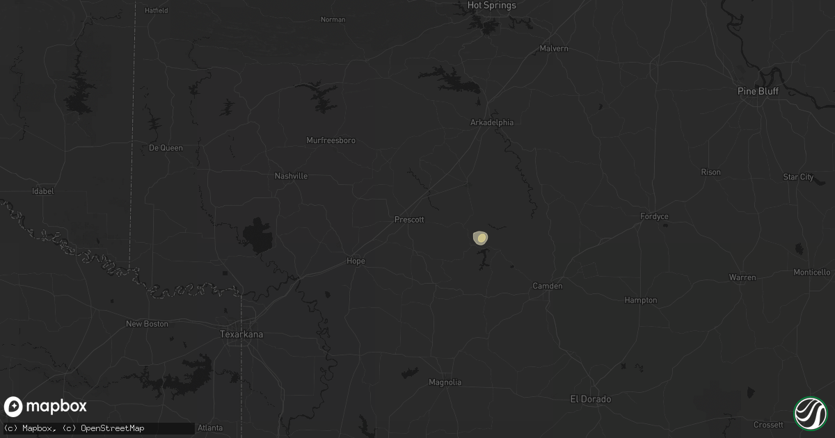 Hail map in Prescott, AR on August 9, 2026