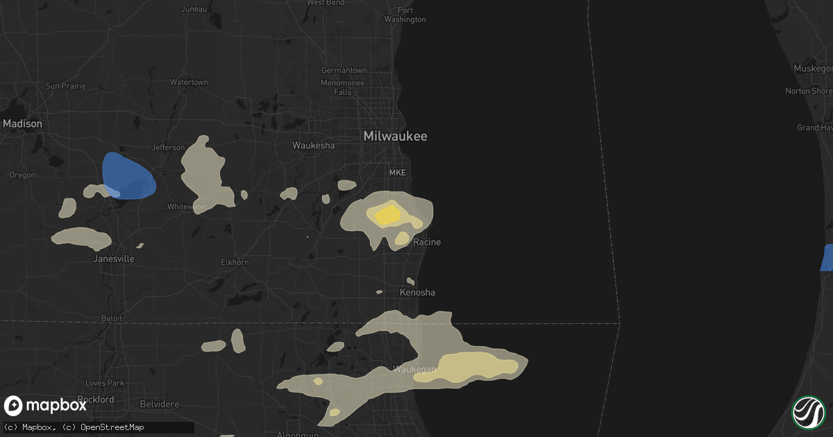 Hail map in Racine, WI on August 9, 2026