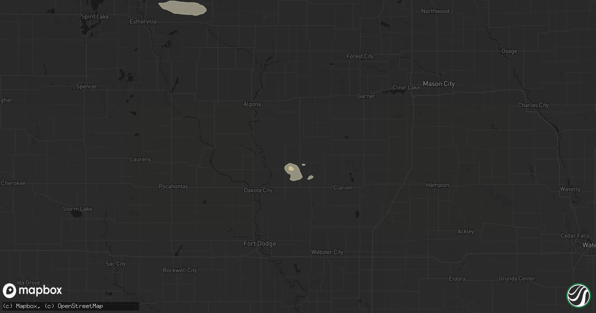 Hail map in Renwick, IA on August 9, 2026