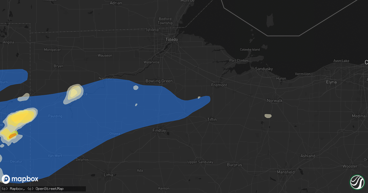 Hail map in Risingsun, OH on August 9, 2026