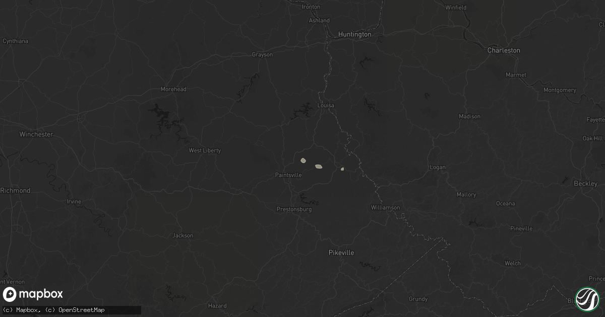 Hail map in River, KY on August 9, 2026