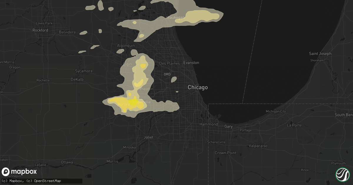 Hail map in Riverside, IL on August 9, 2026