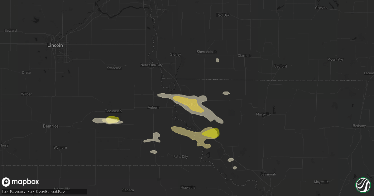 Hail map in Rock Port, MO on August 9, 2026