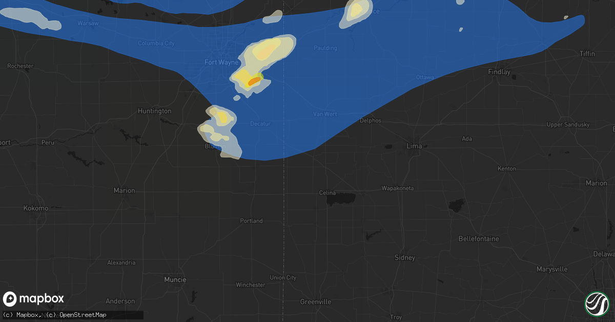 Hail map in Rockford, OH on August 9, 2026