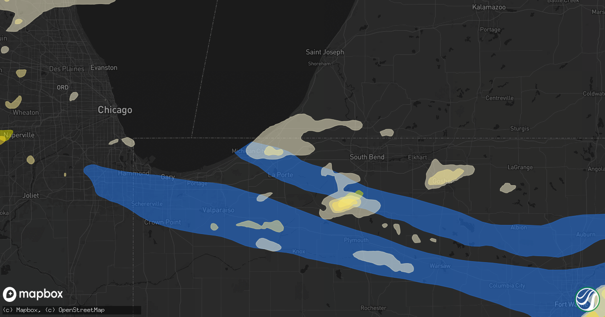 Hail map in Rolling Prairie, IN on August 9, 2026