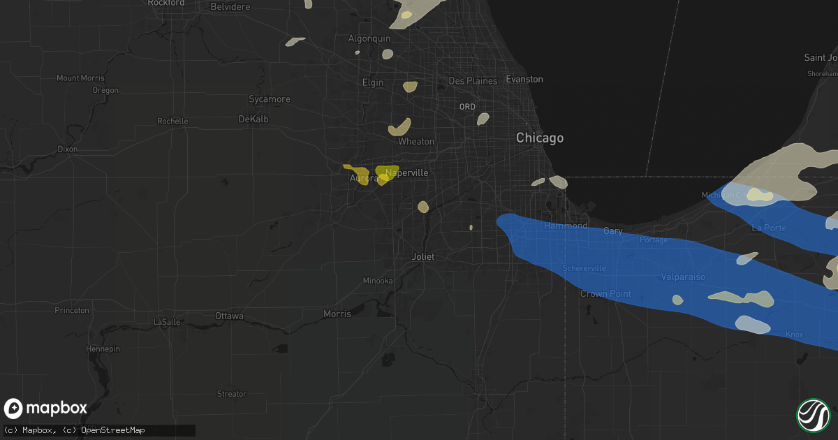 Hail map in Romeoville, IL on August 9, 2026