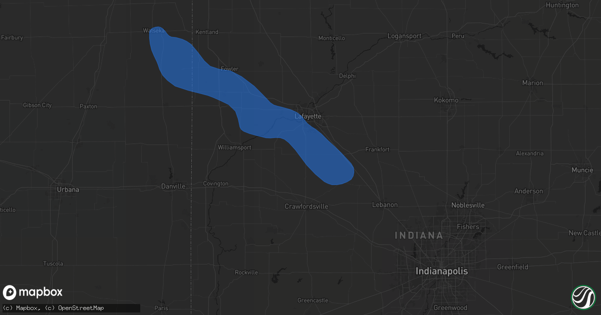 Hail map in Romney, IN on August 9, 2026