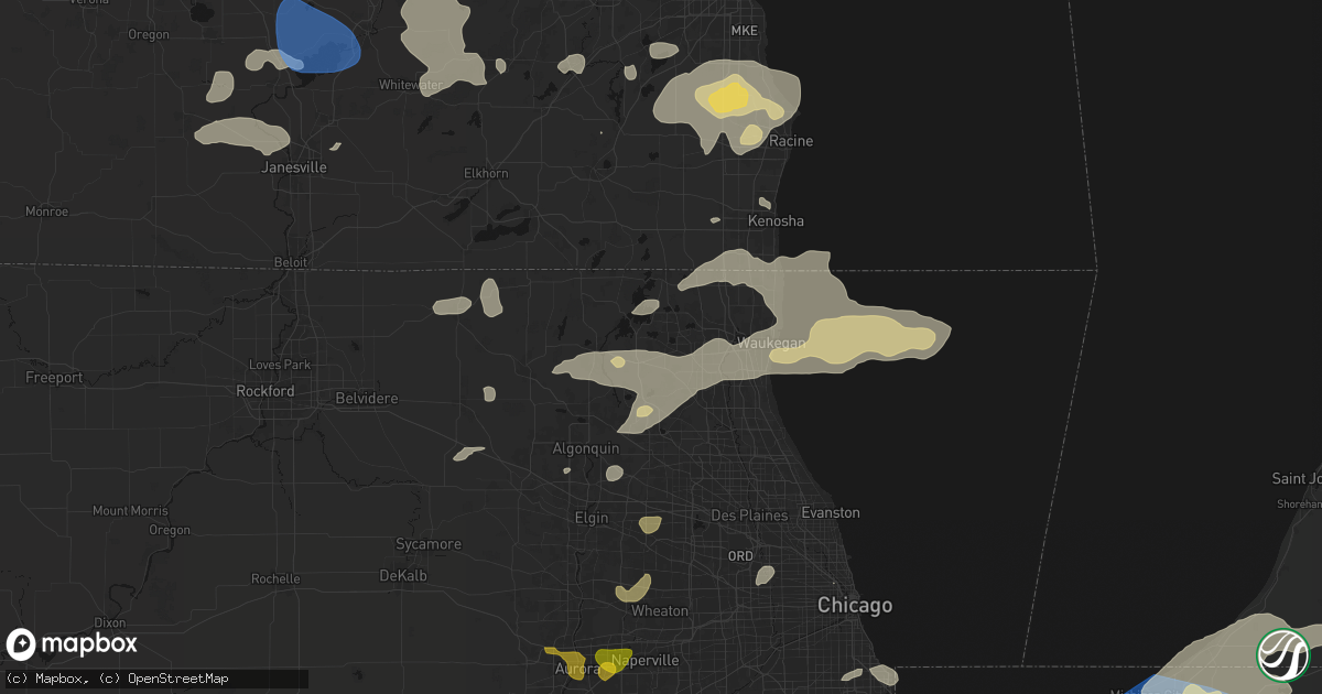 Hail map in Round Lake, IL on August 9, 2026