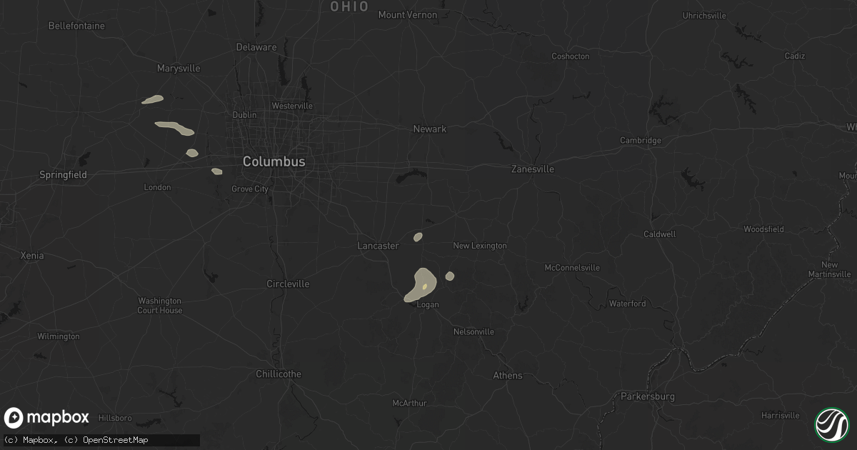 Hail map in Rushville, OH on August 9, 2026