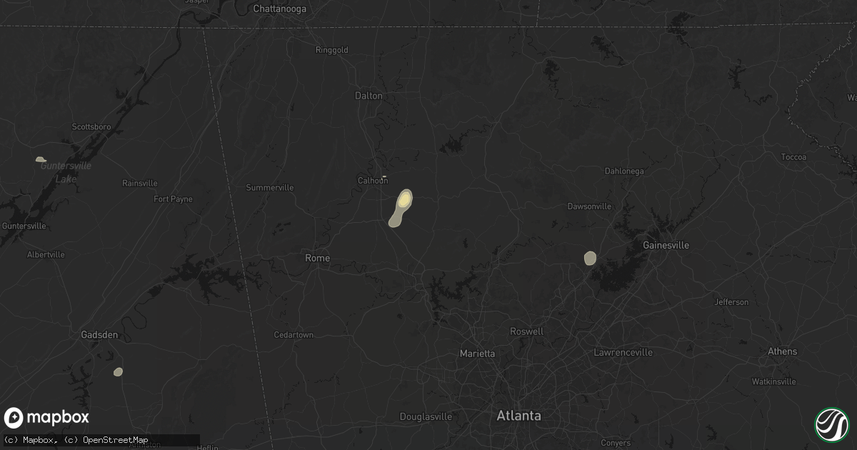 Hail map in Rydal, GA on August 9, 2026