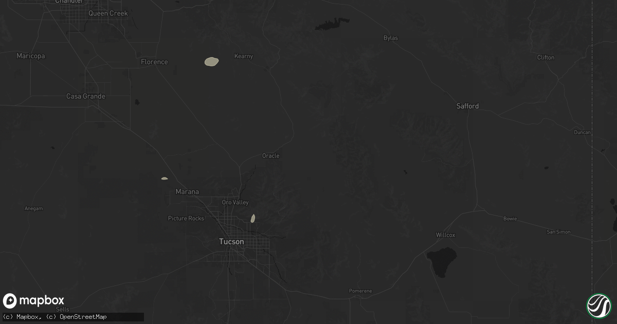 Hail map in San Manuel, AZ on August 9, 2026