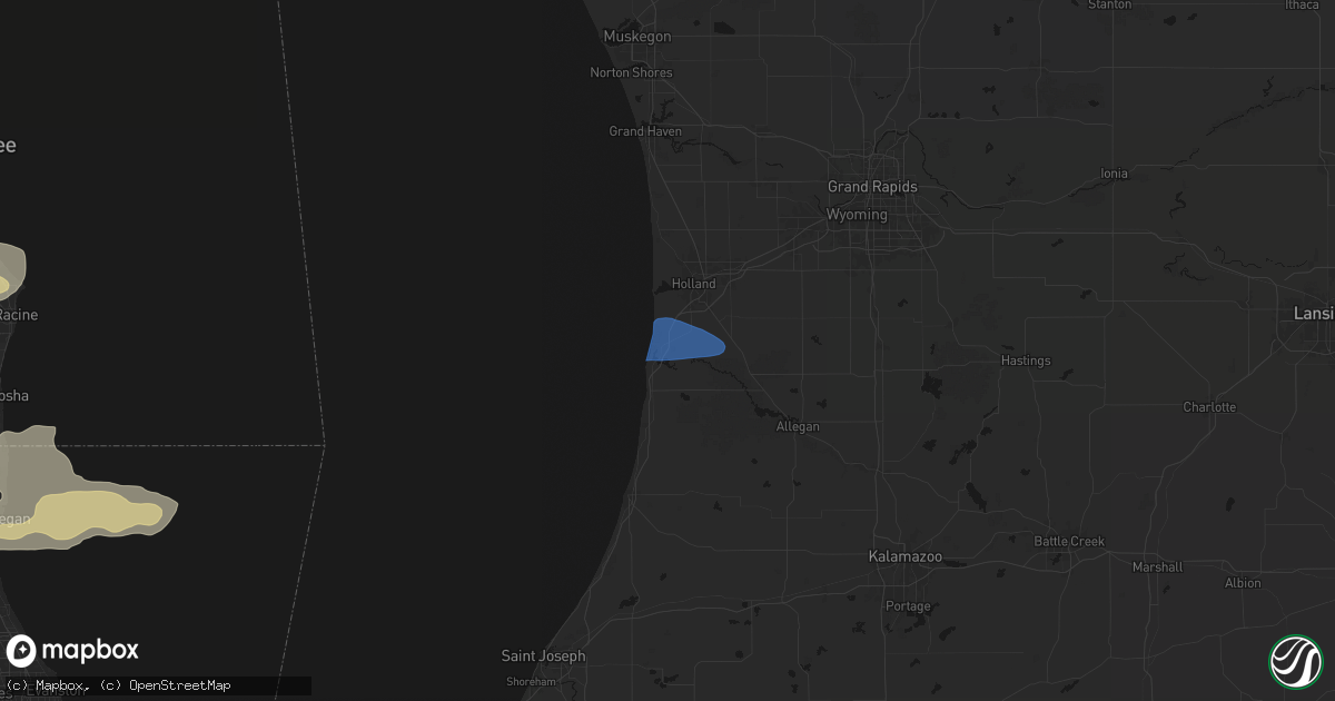 Hail map in Saugatuck, MI on August 9, 2026