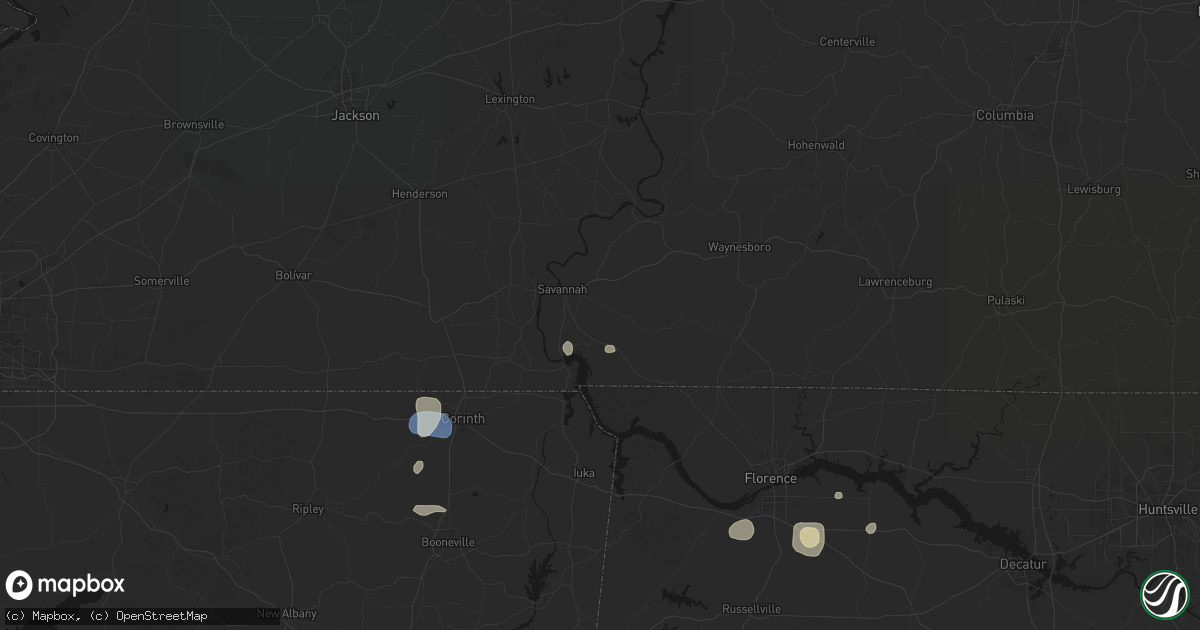 Hail map in Savannah, TN on August 9, 2026