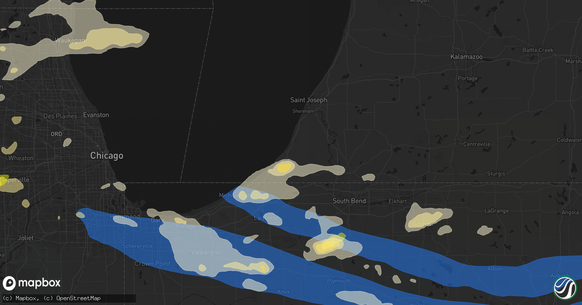 Hail map in Sawyer, MI on August 9, 2026