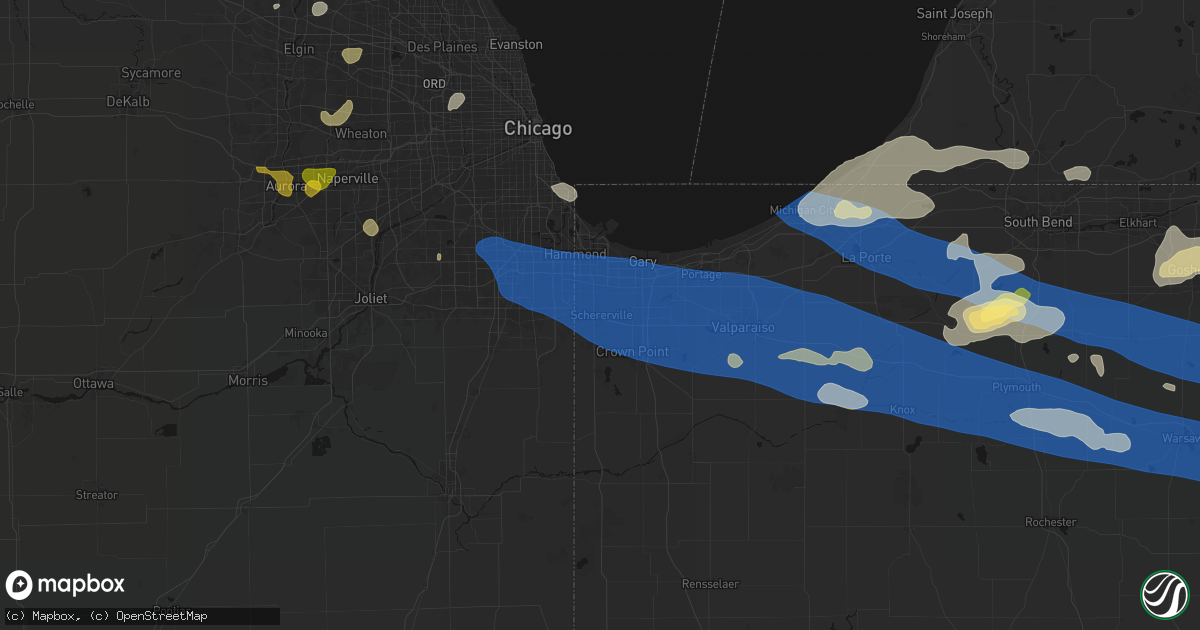 Hail map in Schererville, IN on August 9, 2026