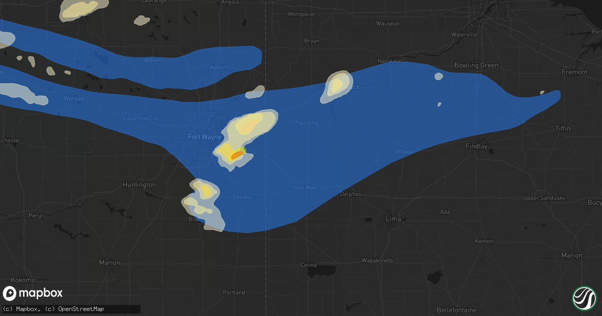 Hail map in Scott, OH on August 9, 2026
