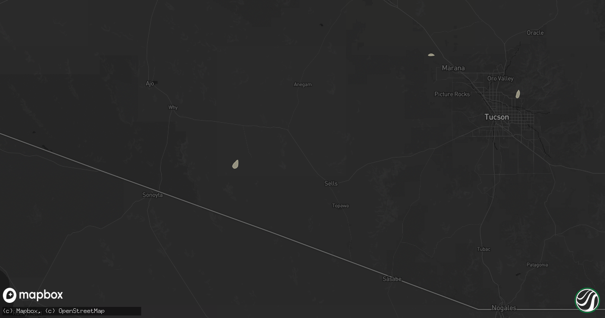 Hail map in Sells, AZ on August 9, 2026