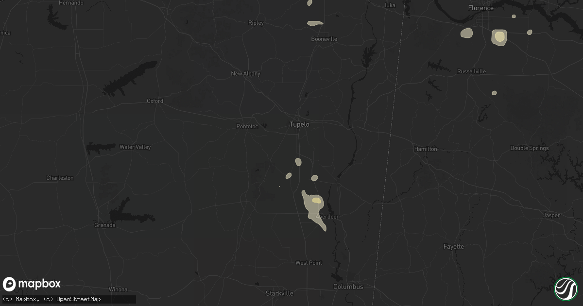 Hail map in Shannon, MS on August 9, 2026