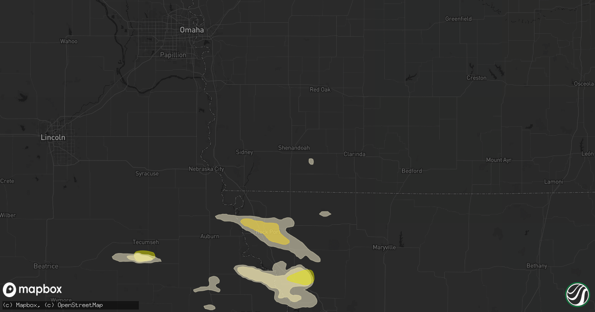 Hail map in Shenandoah, IA on August 9, 2026