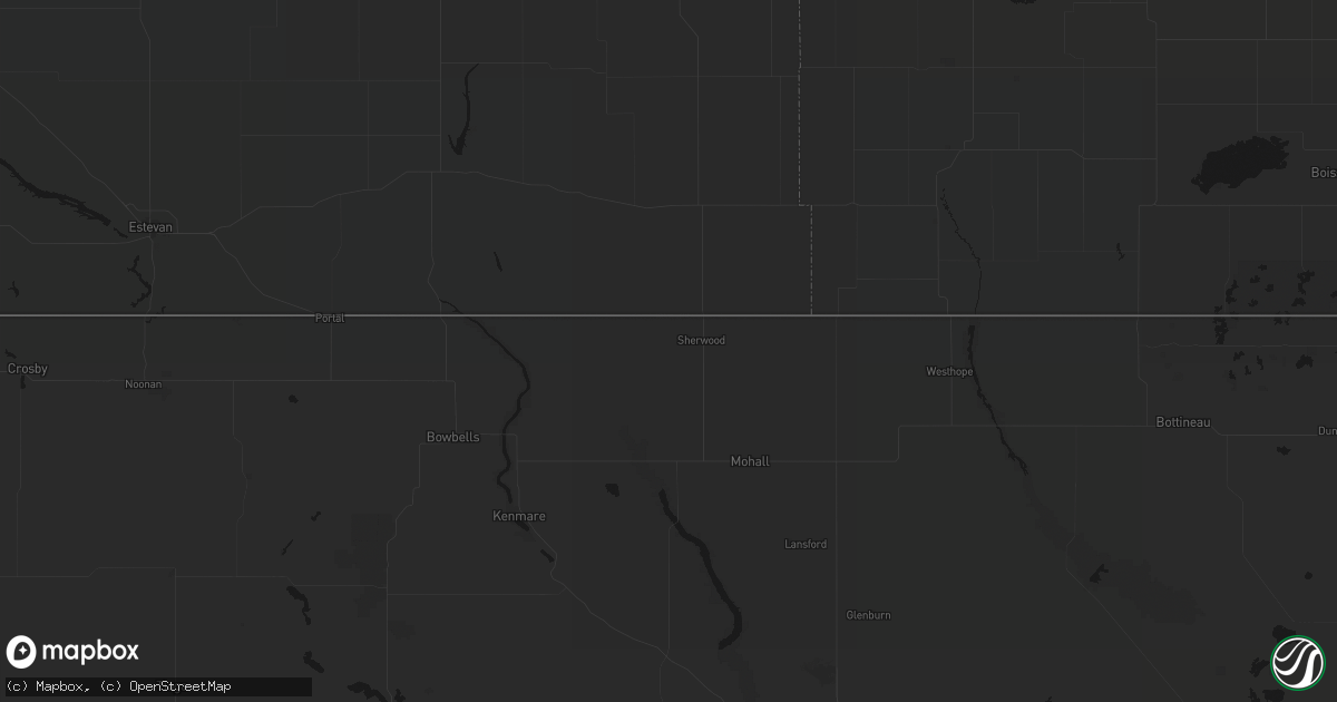 Hail map in Sherwood, ND on August 9, 2026