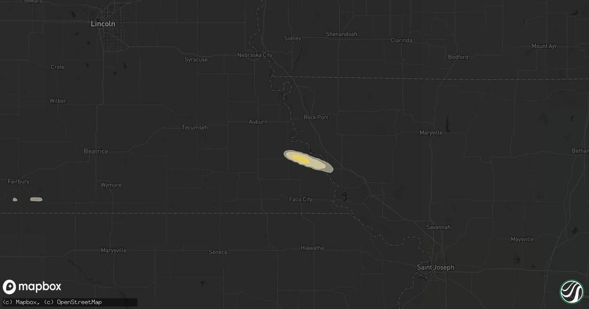 Hail map in Shubert, NE on August 9, 2026