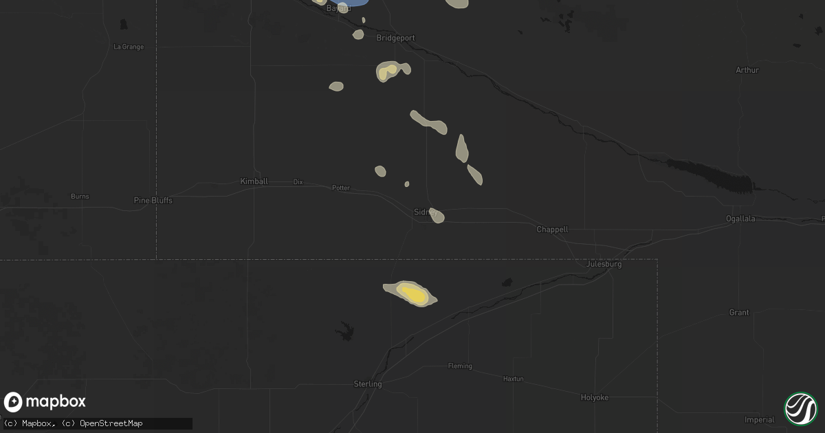 Hail map in Sidney, NE on August 9, 2026