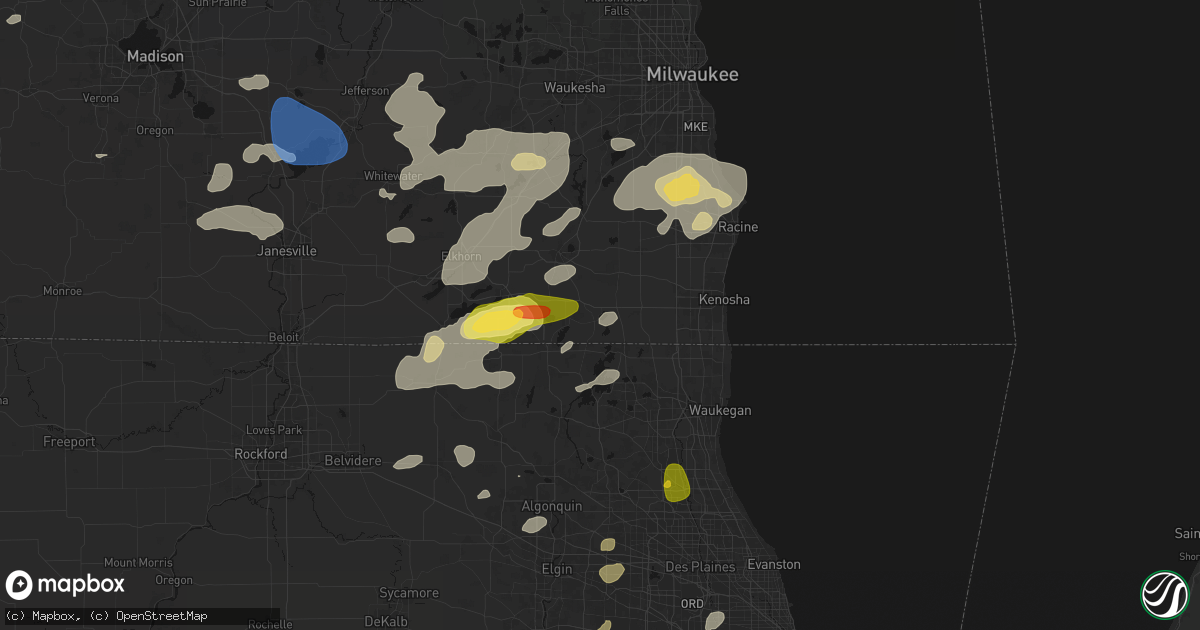 Hail map in Silver Lake, WI on August 9, 2026