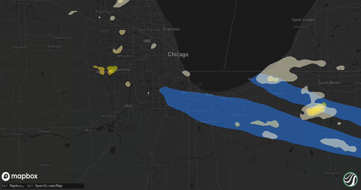 Hail map in South Holland, IL on August 9, 2026