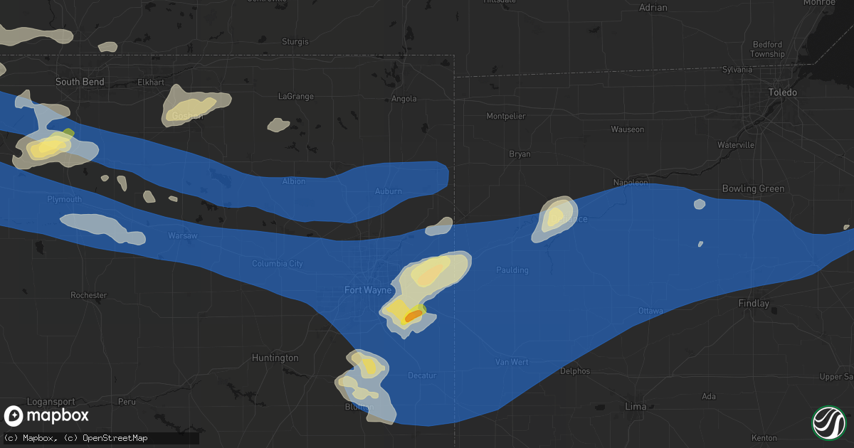 Hail map in Spencerville, IN on August 9, 2026