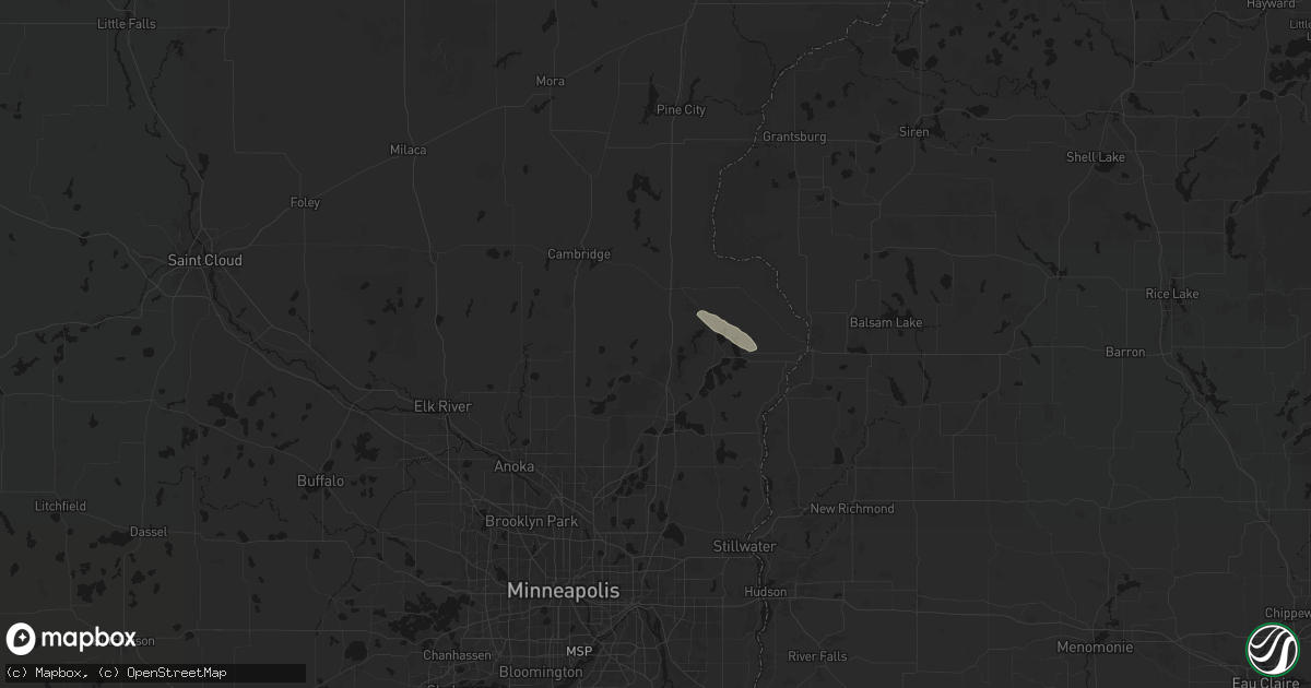 Hail map in Stacy, MN on August 9, 2026