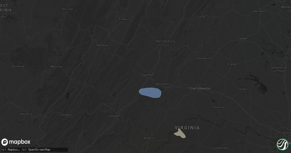 Hail map in Staunton, VA on August 9, 2026