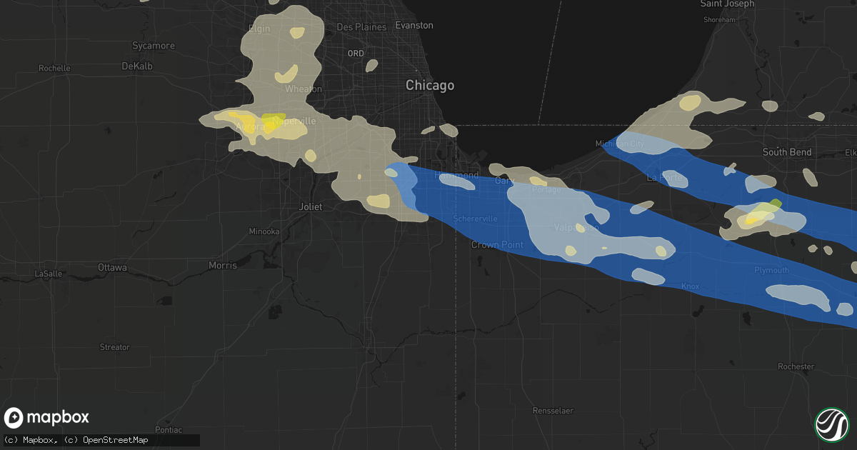 Hail map in Steger, IL on August 9, 2026