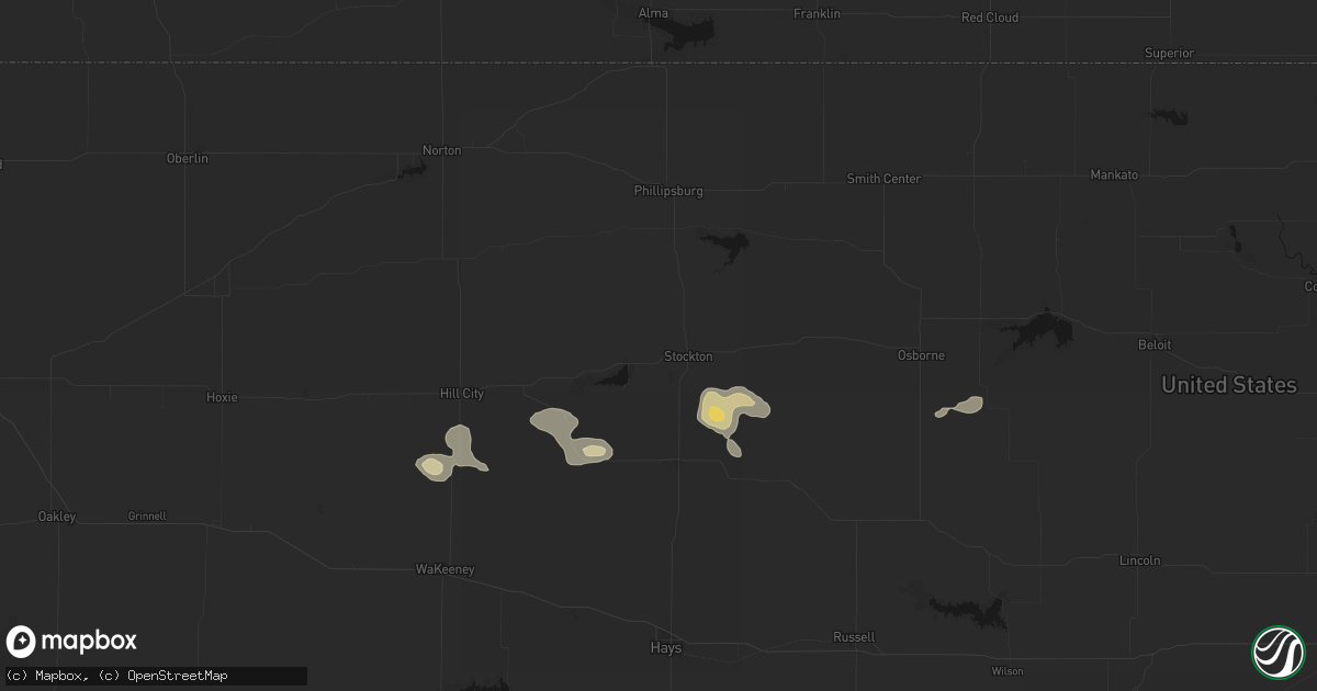 Hail map in Stockton, KS on August 9, 2026