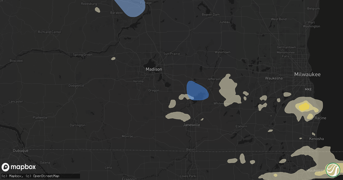 Hail map in Stoughton, WI on August 9, 2026