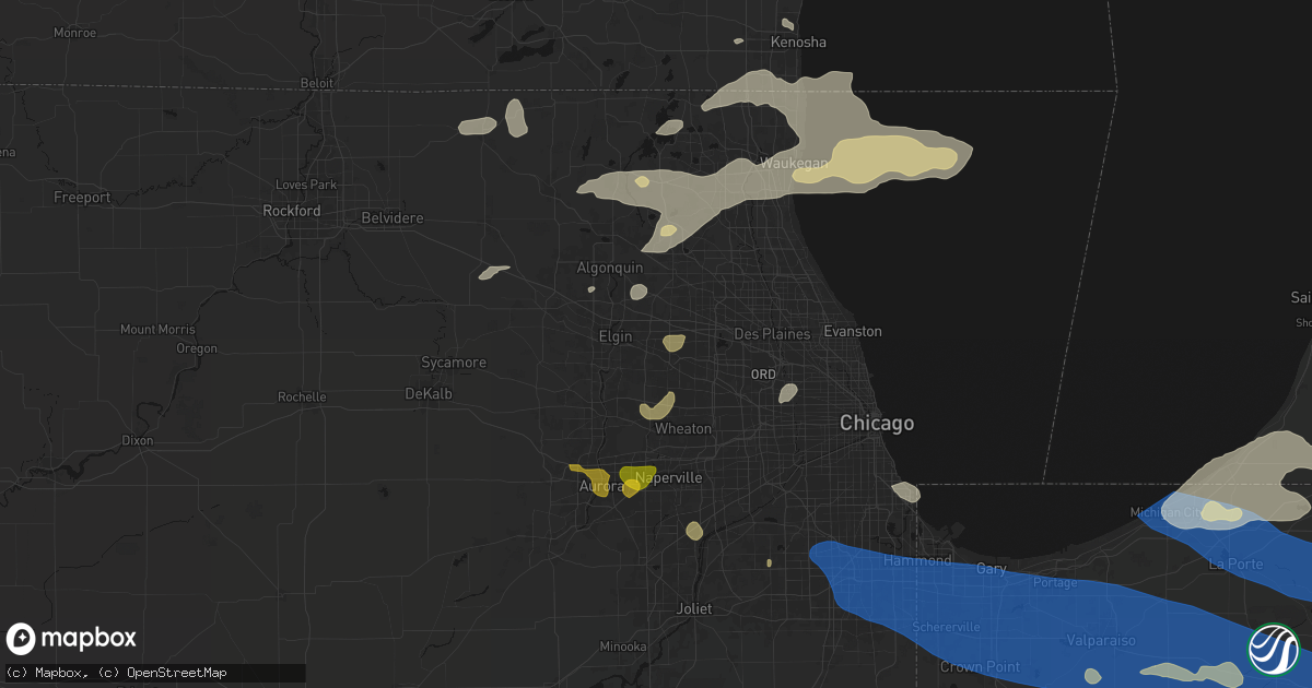 Hail map in Streamwood, IL on August 9, 2026