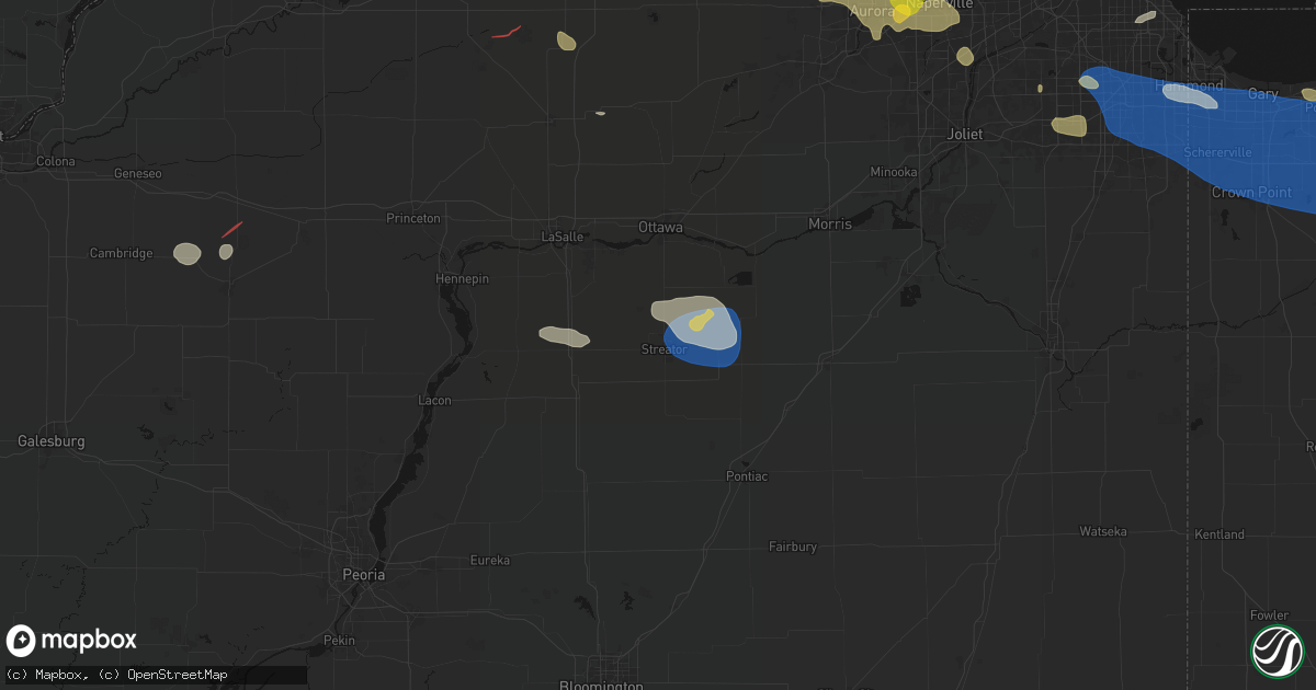 Hail map in Streator, IL on August 9, 2026
