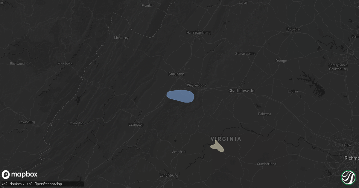 Hail map in Stuarts Draft, VA on August 9, 2026