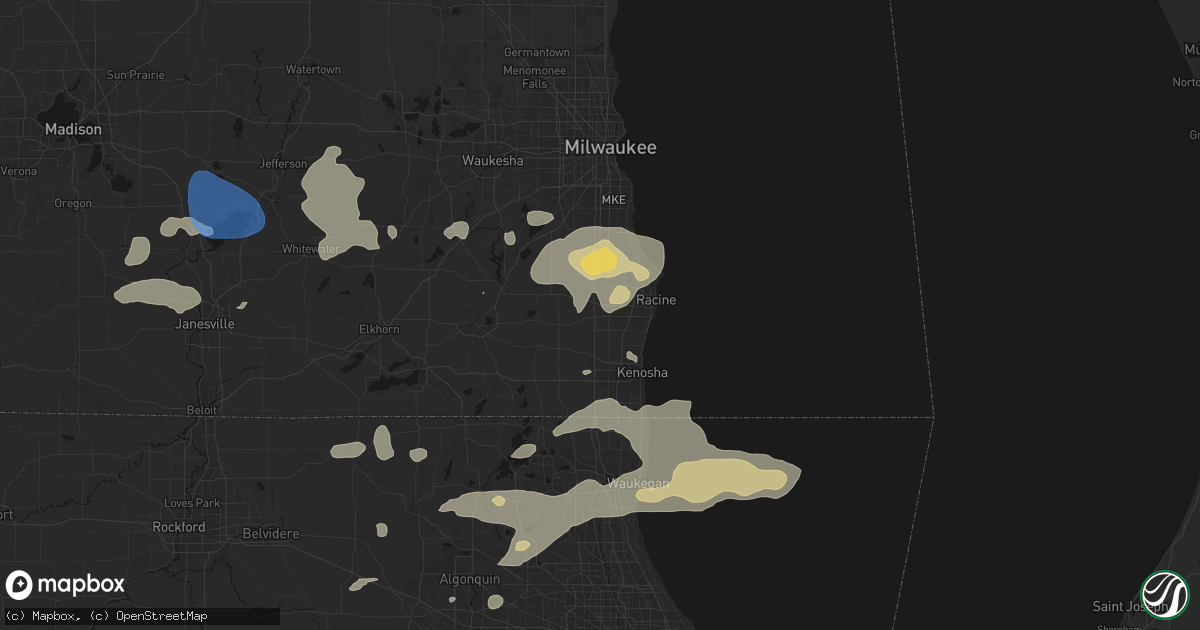Hail map in Sturtevant, WI on August 9, 2026