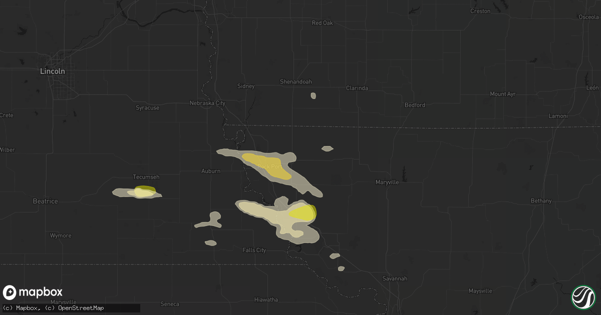 Hail map in Tarkio, MO on August 9, 2026