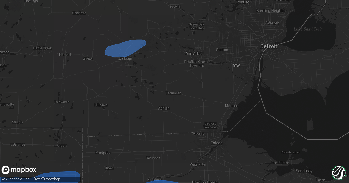 Hail map in Tecumseh, MI on August 9, 2026