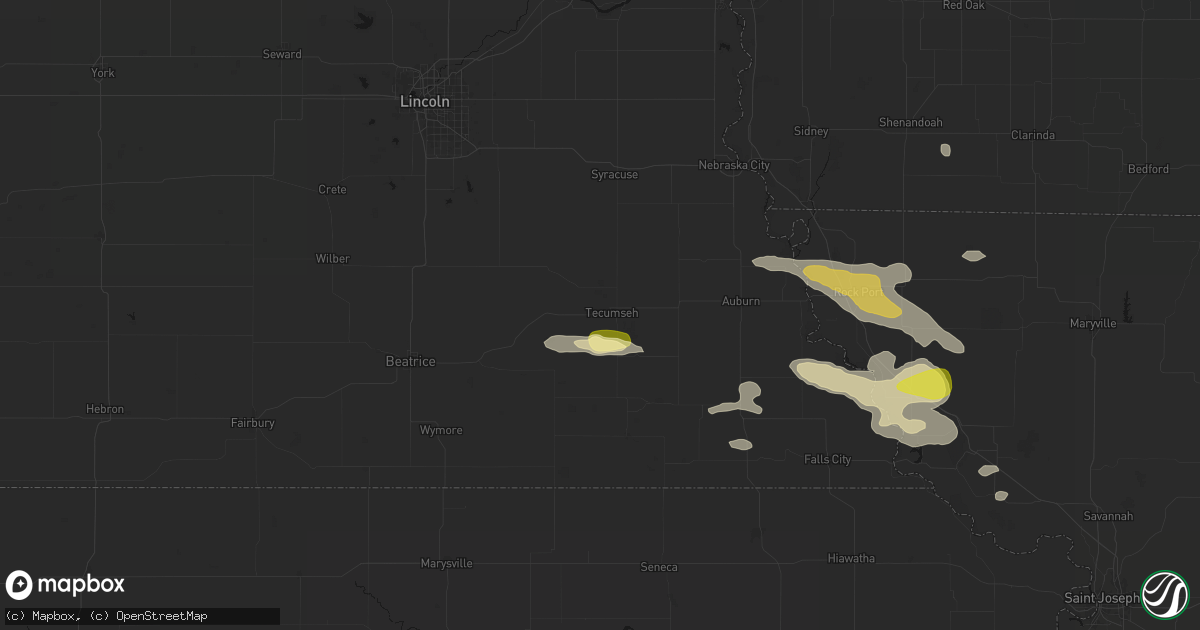 Hail map in Tecumseh, NE on August 9, 2026