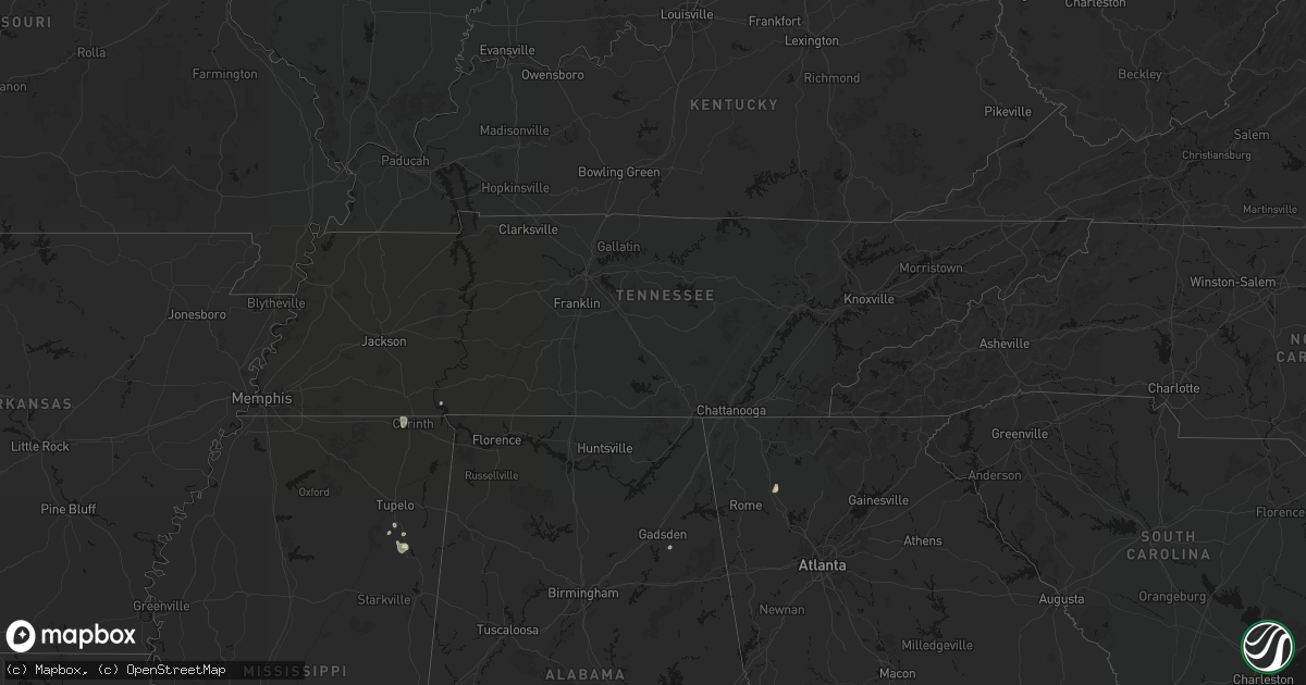 Hail map in Tennessee on August 9, 2026