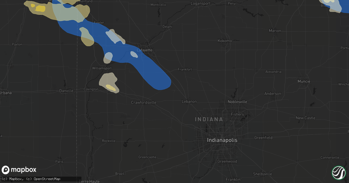 Hail map in Thorntown, IN on August 9, 2026
