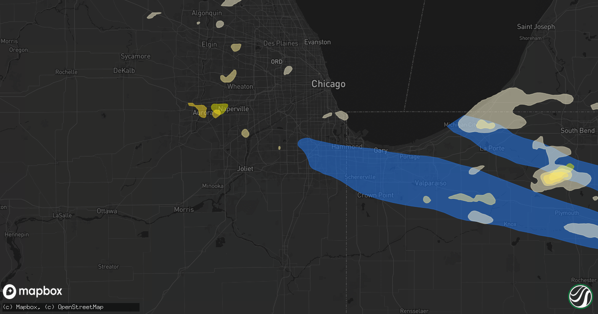Hail map in Tinley Park, IL on August 9, 2026